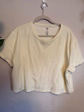 Lou & Grey LOFT Yellow White Gingham Textured Boxy Tee XL